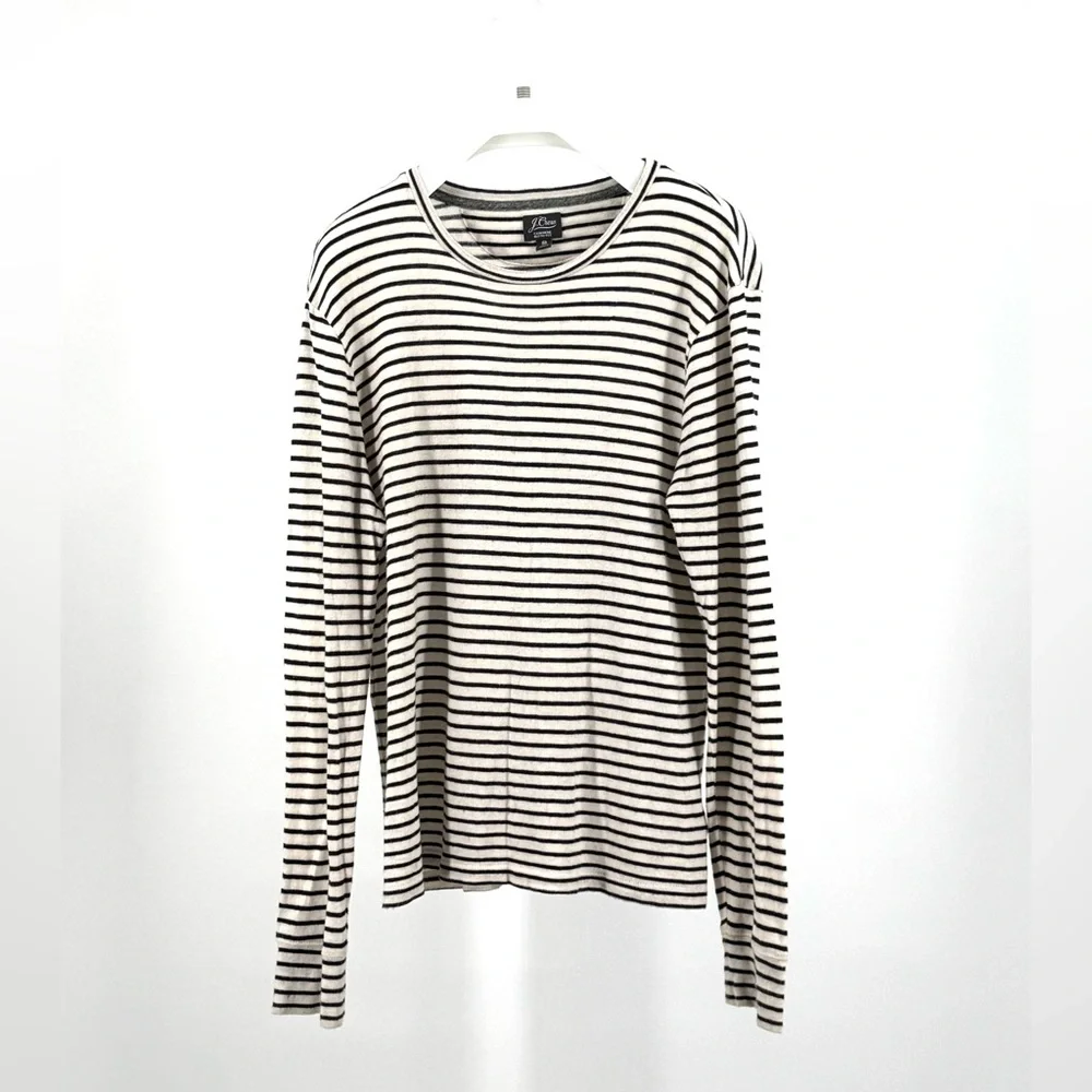 J. Crew Men’s Cotton Cashmere Long Sleeve T-Shirt Cream Black Stripe Size M